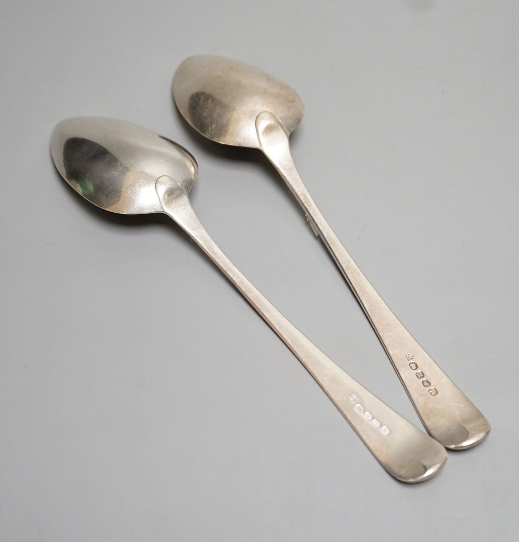 A pair of George III silver Old English pattern tablespoons, Peter & William Bateman, London, 1807, 4oz, with engraved initial.